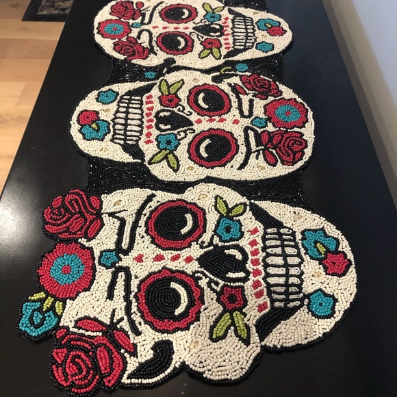 Max Studio Other - Max Studio Beaded Halloween Day of the Dead Table Runner 14” X 39” Sugar Skull